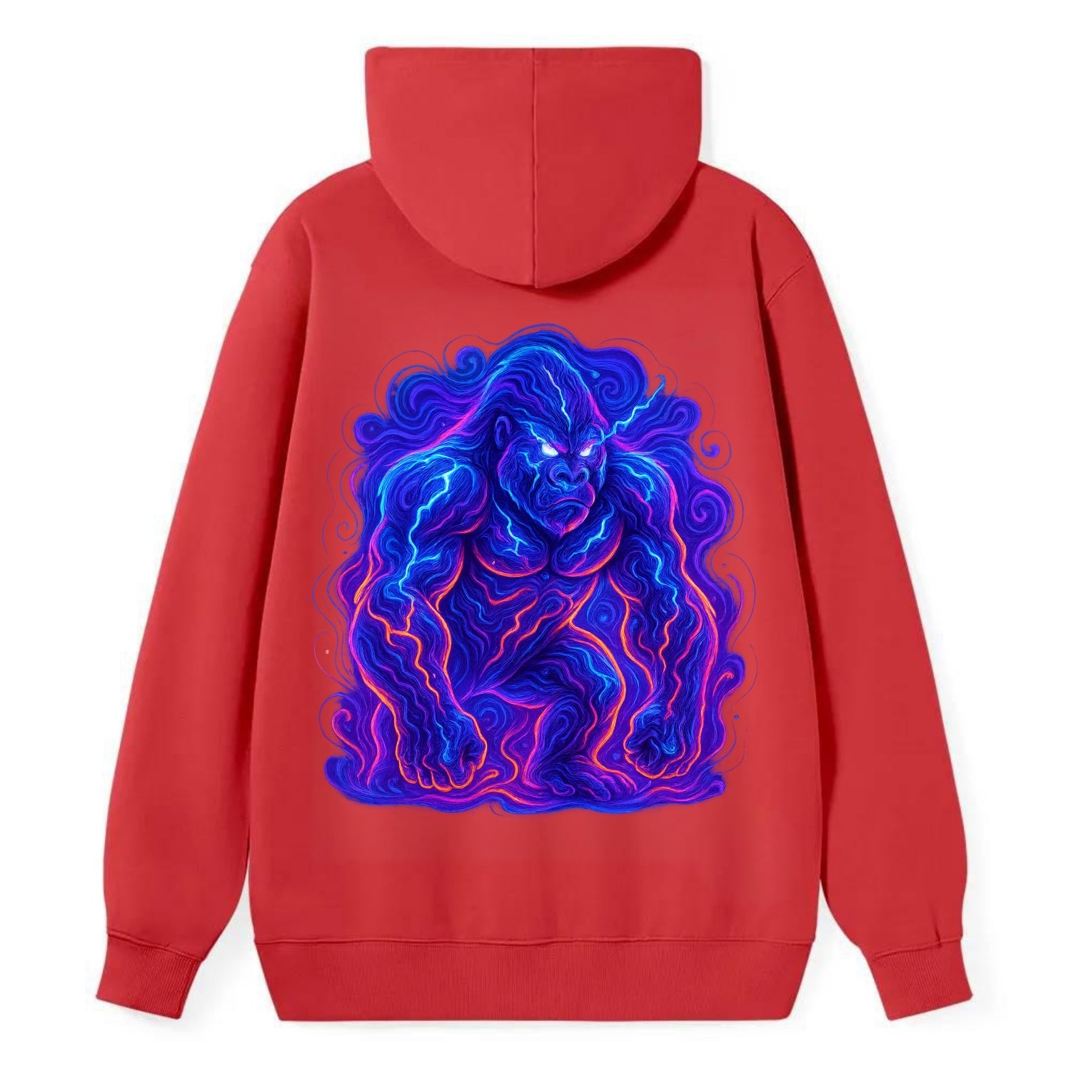 Mighty gorilla with electricity flowing through defined muscles, - Classic Pullover Hoodie - Red