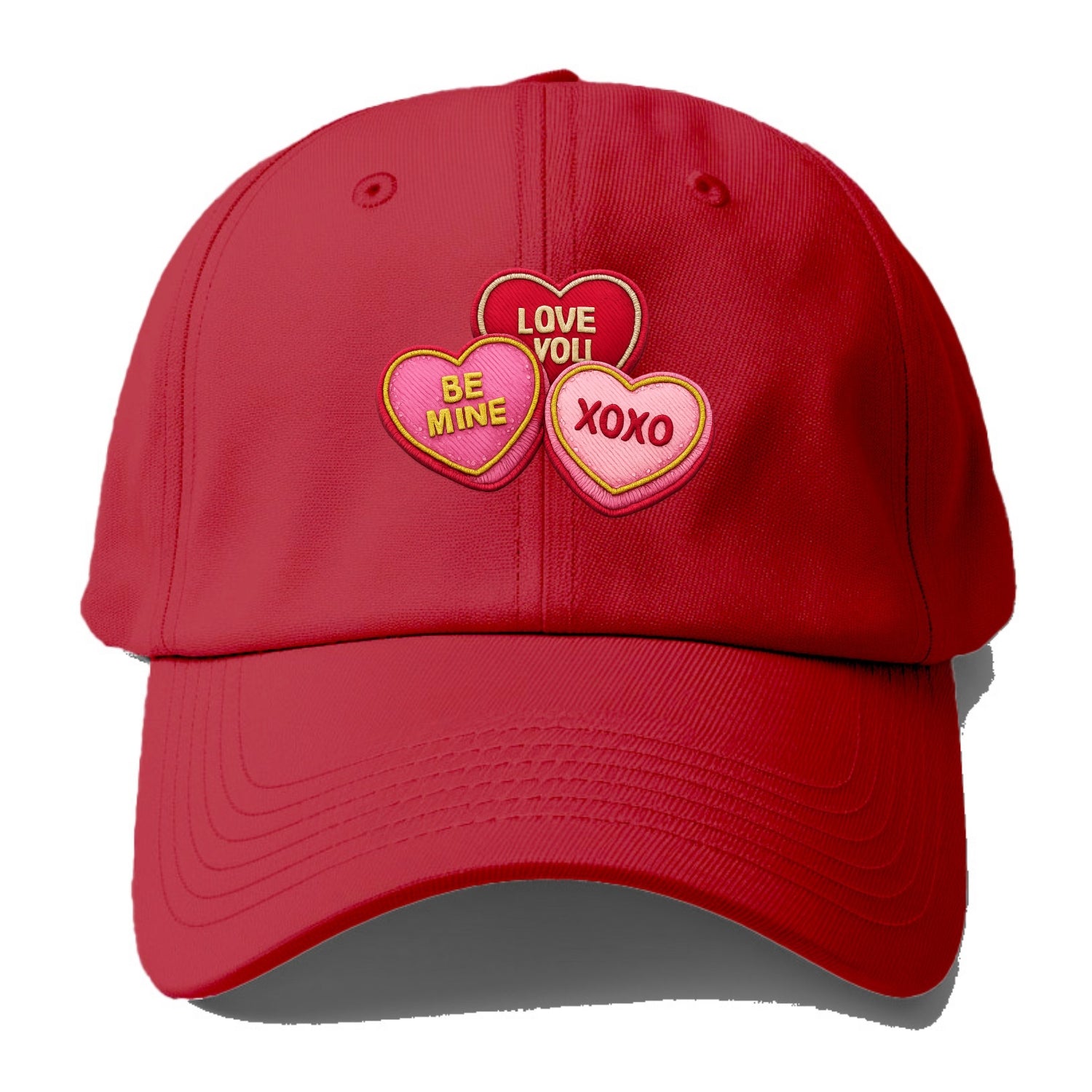 VALENTINES HEARTS - candy hearts in pink and red , love day - Baseball Cap - Red