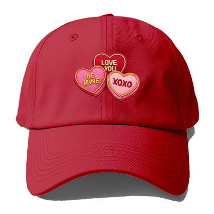 VALENTINES HEARTS - candy hearts in pink and red , love day - Baseball Cap - Red
