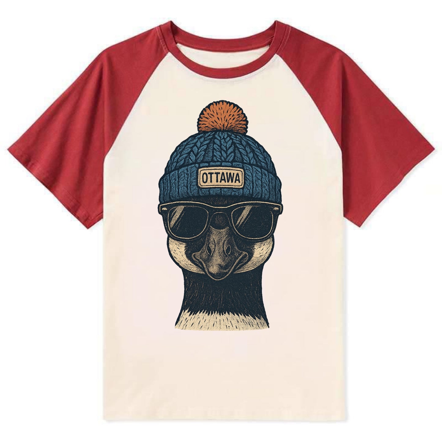 Ottawa Canadian Goose wearing Ottawa bea - Contrast Raglan T-shirt - Red