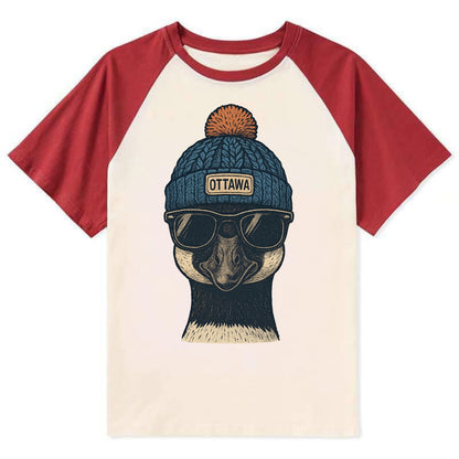 Ottawa Canadian Goose wearing Ottawa bea - Contrast Raglan T-shirt - Red