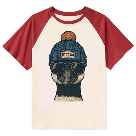 Ottawa Canadian Goose wearing Ottawa bea - Contrast Raglan T-shirt - Red
