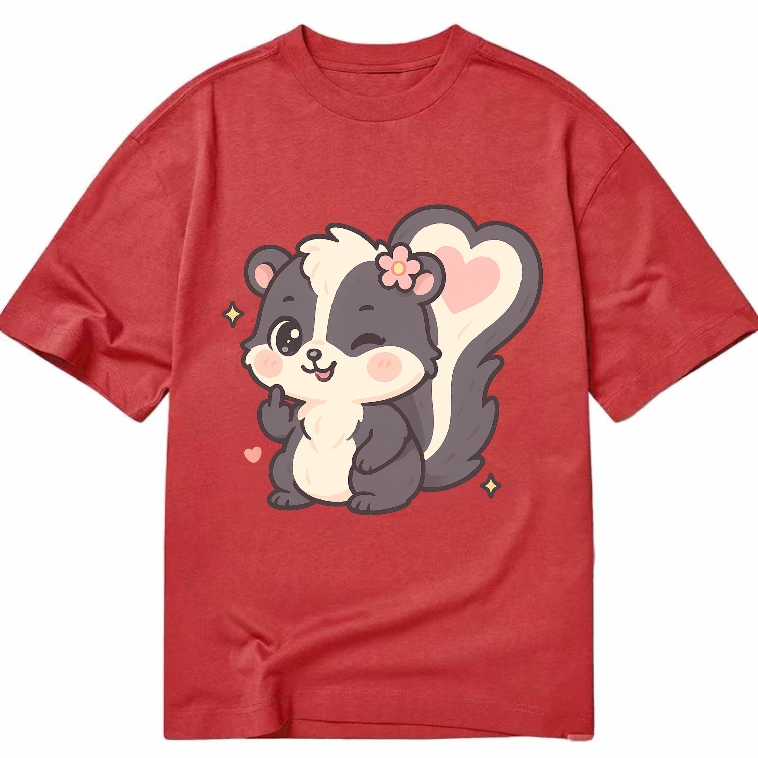 fluffy skunk with heart-shaped tail pattern, one paw up showing sass - Classic T-shirt - Red