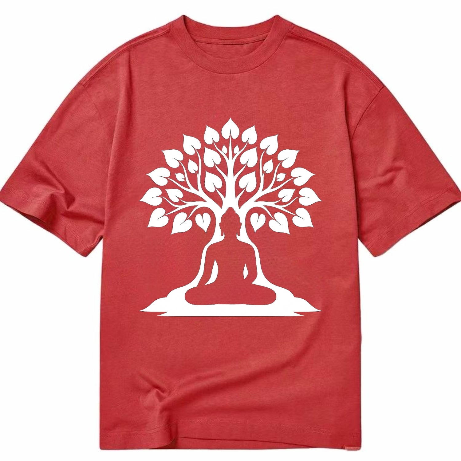 Buddha silhouette meditating - negative space forms bodhi tree - Classic T-shirt - Red