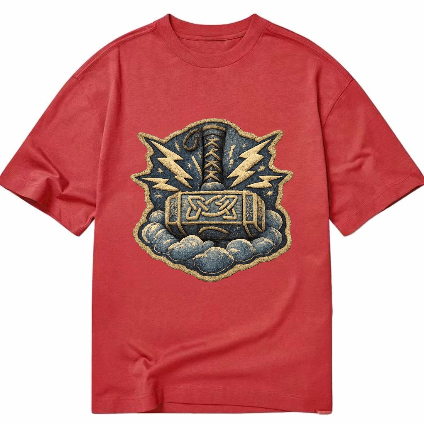 THOR HAMMER MJOLNIR - mighty hammer in silver and blue , thunder god - Classic T-shirt - Red