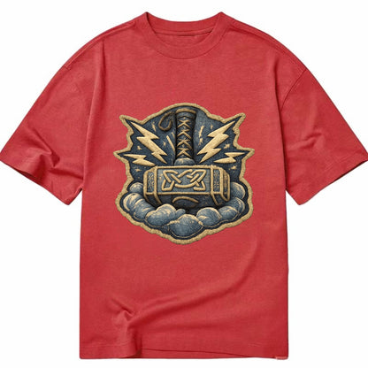 THOR HAMMER MJOLNIR - mighty hammer in silver and blue , thunder god - Classic T-shirt - Red