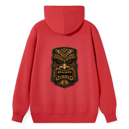 TIKI MASK - carved totem in brown and red , Polynesian - Classic Pullover Hoodie - Red