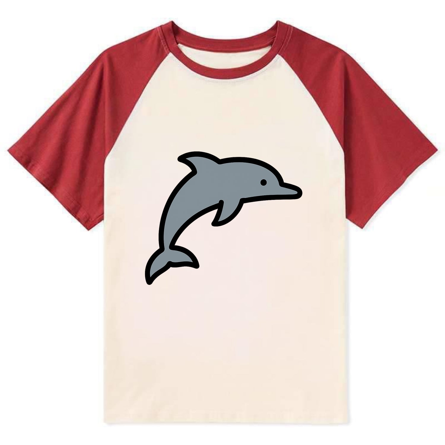 Bottlenose Dolphin - Gray jumping pose flat side profile - Contrast Raglan T-shirt - Red