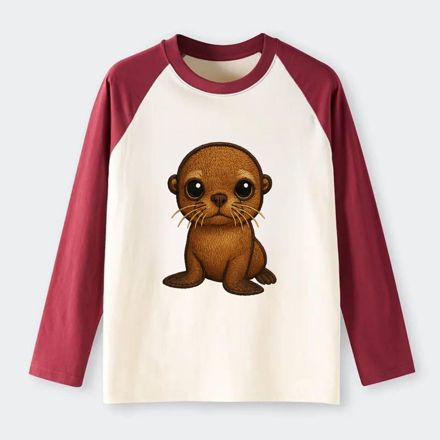 Baby California Sea Lion - golden brown, large expressive eyes, - Raglan Long Sleeve T-Shirt - Red