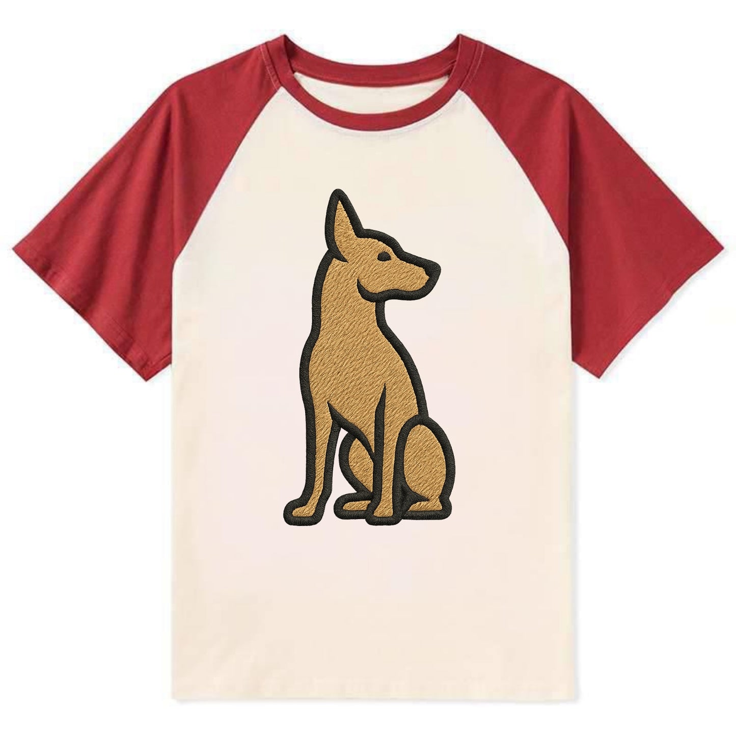 Pharaoh Hound - Tan colored sitting pose Contrast Raglan T-shirt - Red