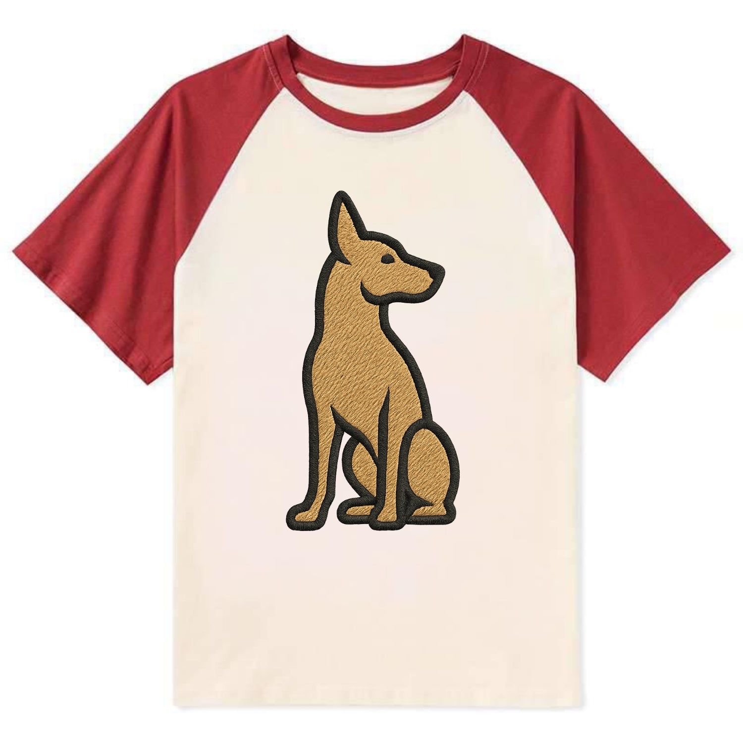 Pharaoh Hound - Tan colored sitting pose Contrast Raglan T-shirt - Red