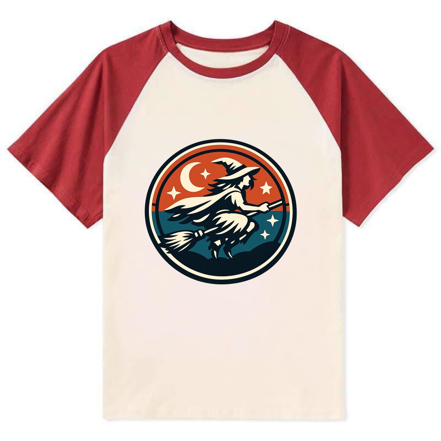 Mystic Night Witch Emblem - Contrast Raglan T-shirt - Red