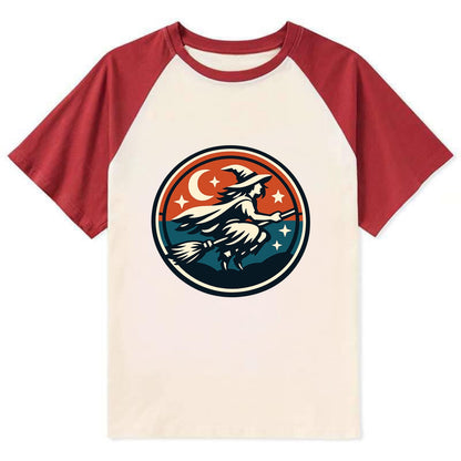 Mystic Night Witch Emblem - Contrast Raglan T-shirt - Red