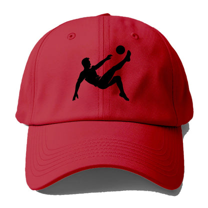 Soccer player kicking ball mid-air - Baseball Cap - Red
