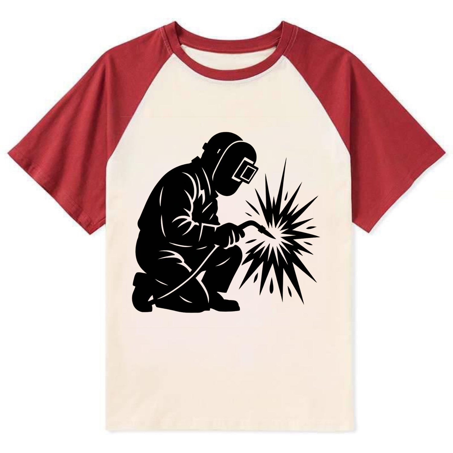 Welder sparks flying dramatically - Contrast Raglan T-shirt - Red