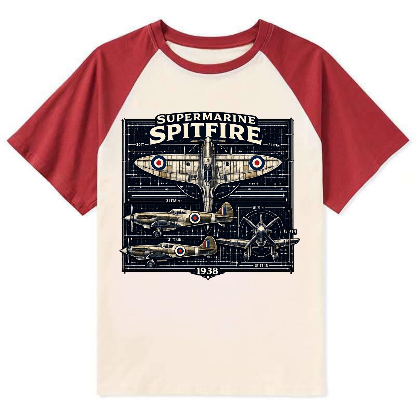 Spitfire Blueprint - Contrast Raglan T-shirt - Red
