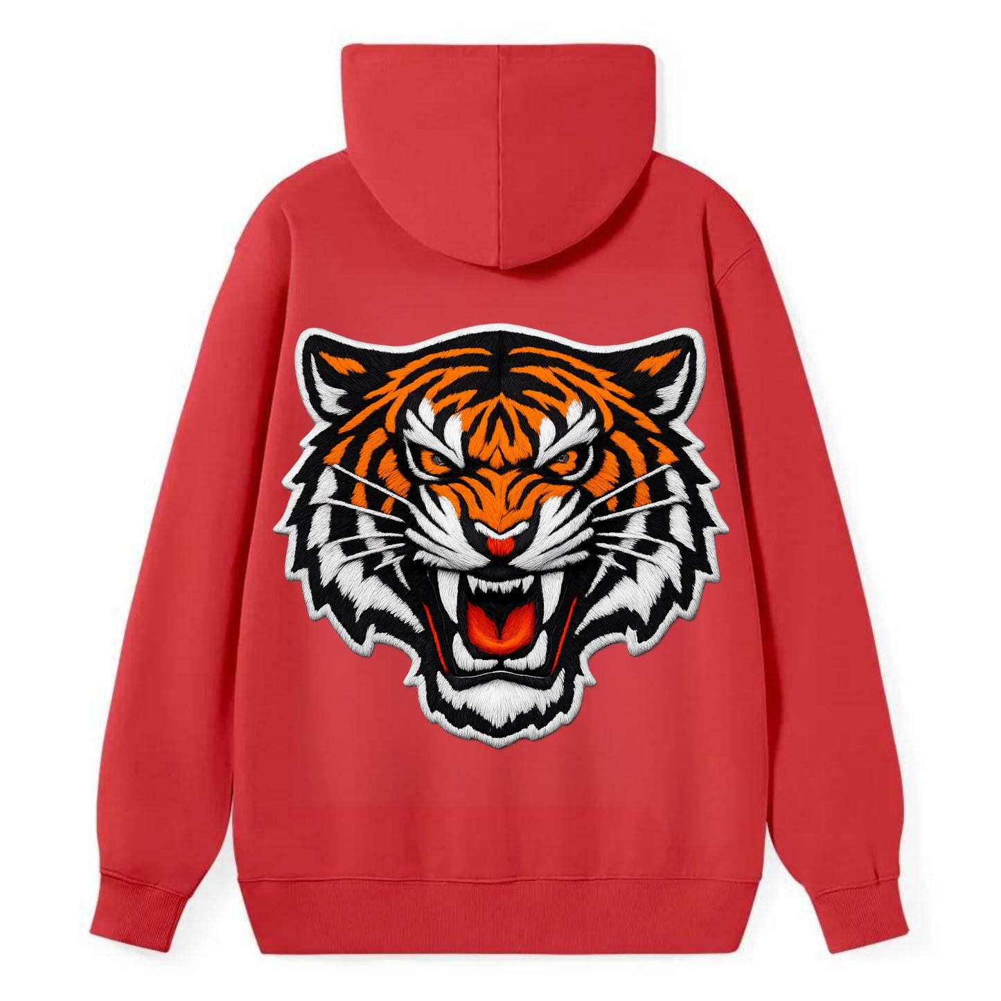 TIGER STRIPES FACE - fierce tiger face in orange, black and white , - Classic Pullover Hoodie - Red