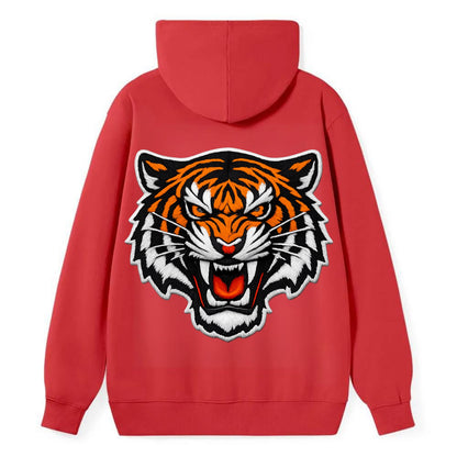 TIGER STRIPES FACE - fierce tiger face in orange, black and white , - Classic Pullover Hoodie - Red