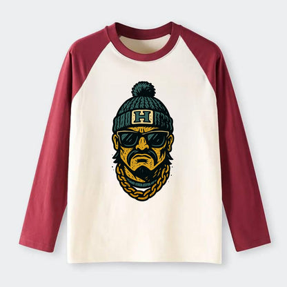 Honolulu Warrior wearing Hawaii beanie with H patch - Raglan Long Sleeve T-Shirt - Red