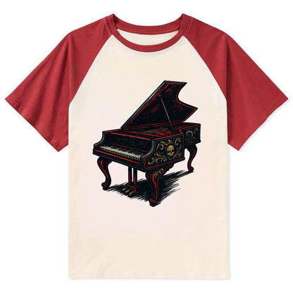 Harpsichord with baroque decorative styling - Contrast Raglan T-shirt - Red