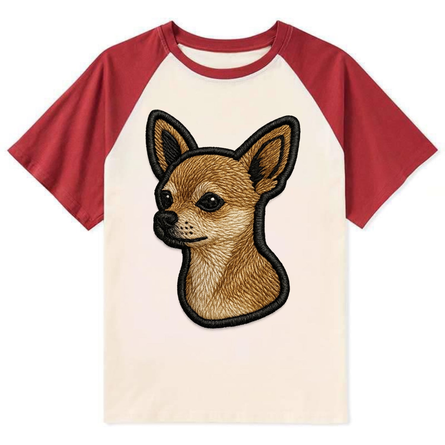Chihuahua - Modern tiny dog logo with bo - Contrast Raglan T-shirt - Red