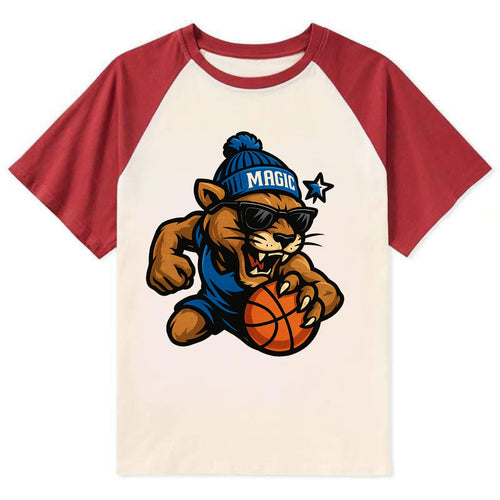 Florida Panther wearing Magic beanie with star wand patch and wayfarer - Contrast Raglan T-shirt