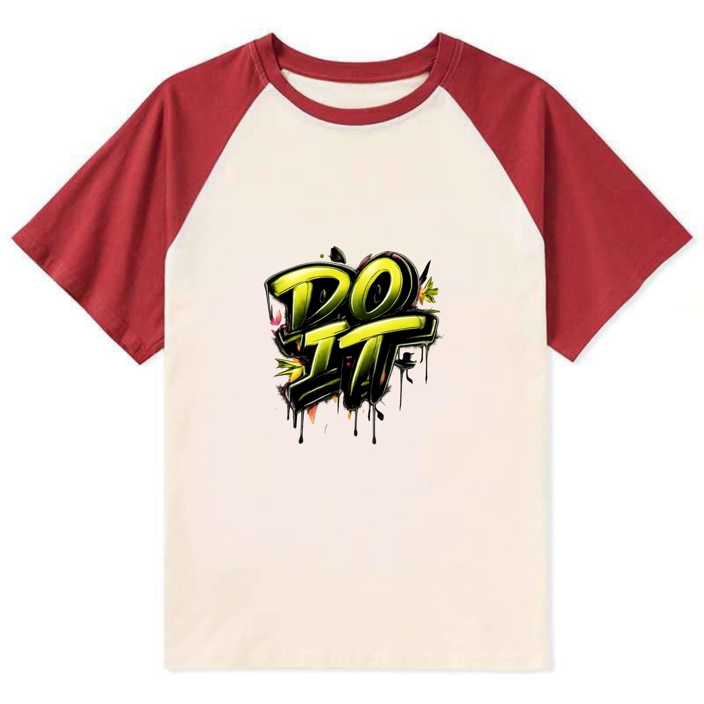 Bold typography design - "DO IT" - just do it, stop waiting - Contrast Raglan T-shirt - Red