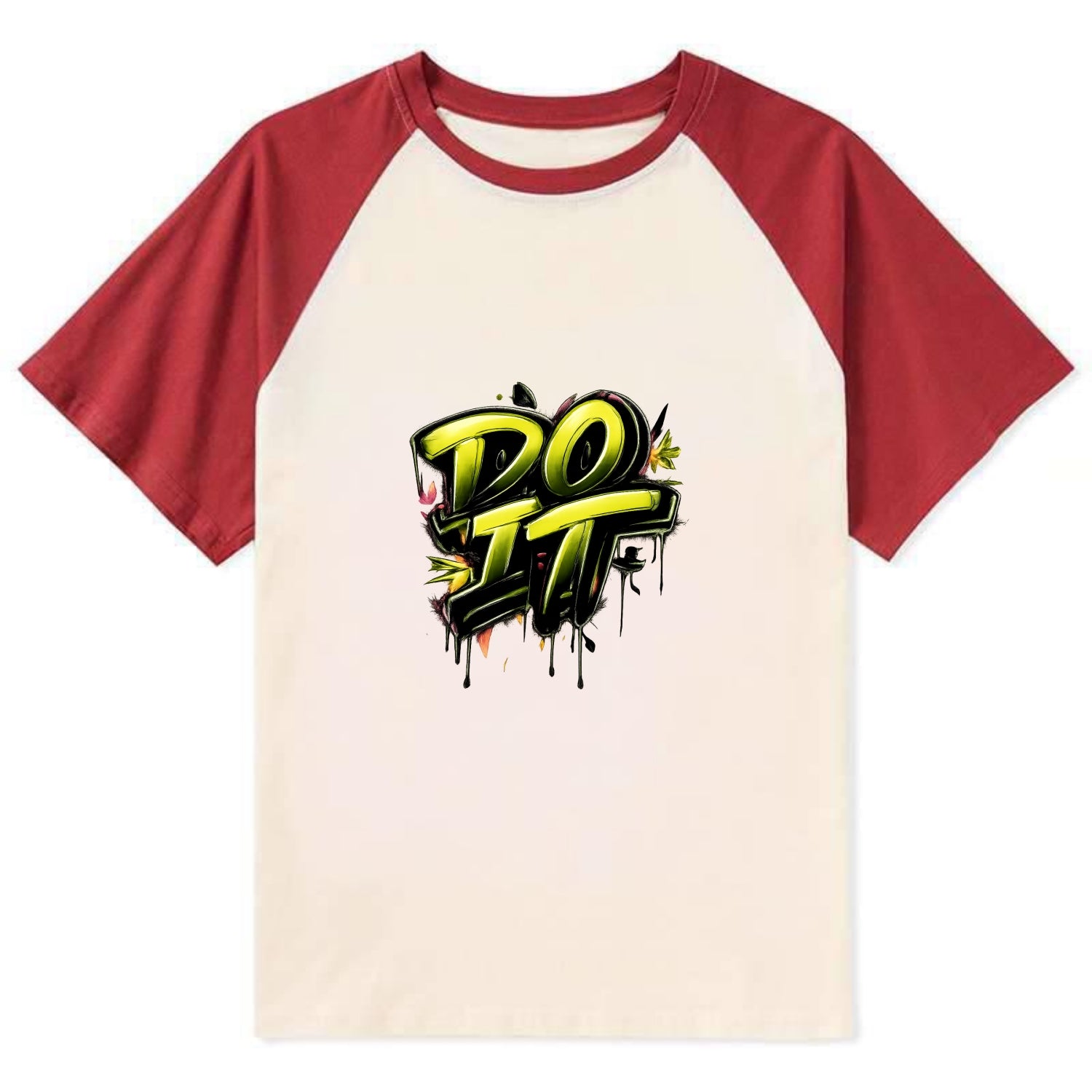 Bold typography design - "DO IT" - just do it, stop waiting - Contrast Raglan T-shirt - Red