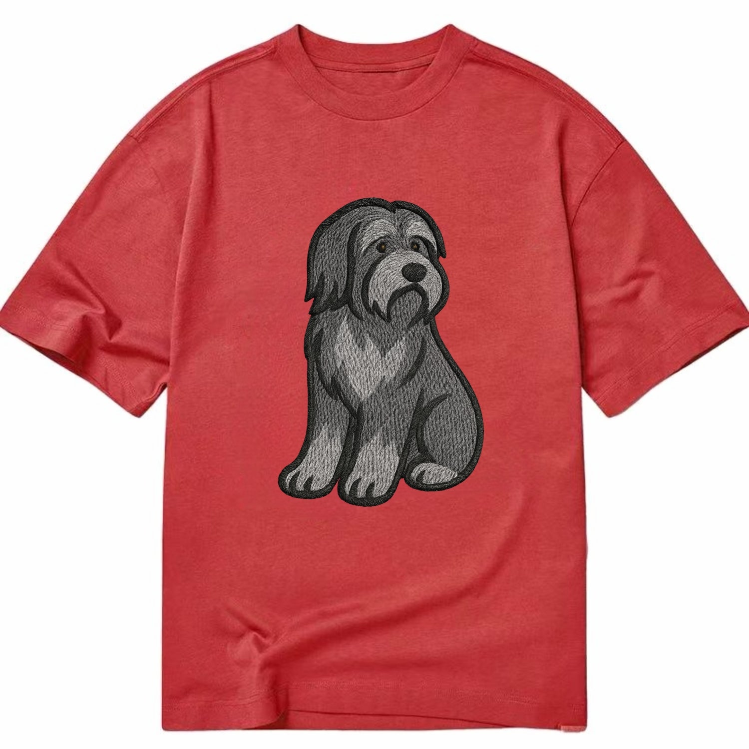 Bearded Collie - Gray shaggy coat embroidered pose - Classic T-shirt - Red