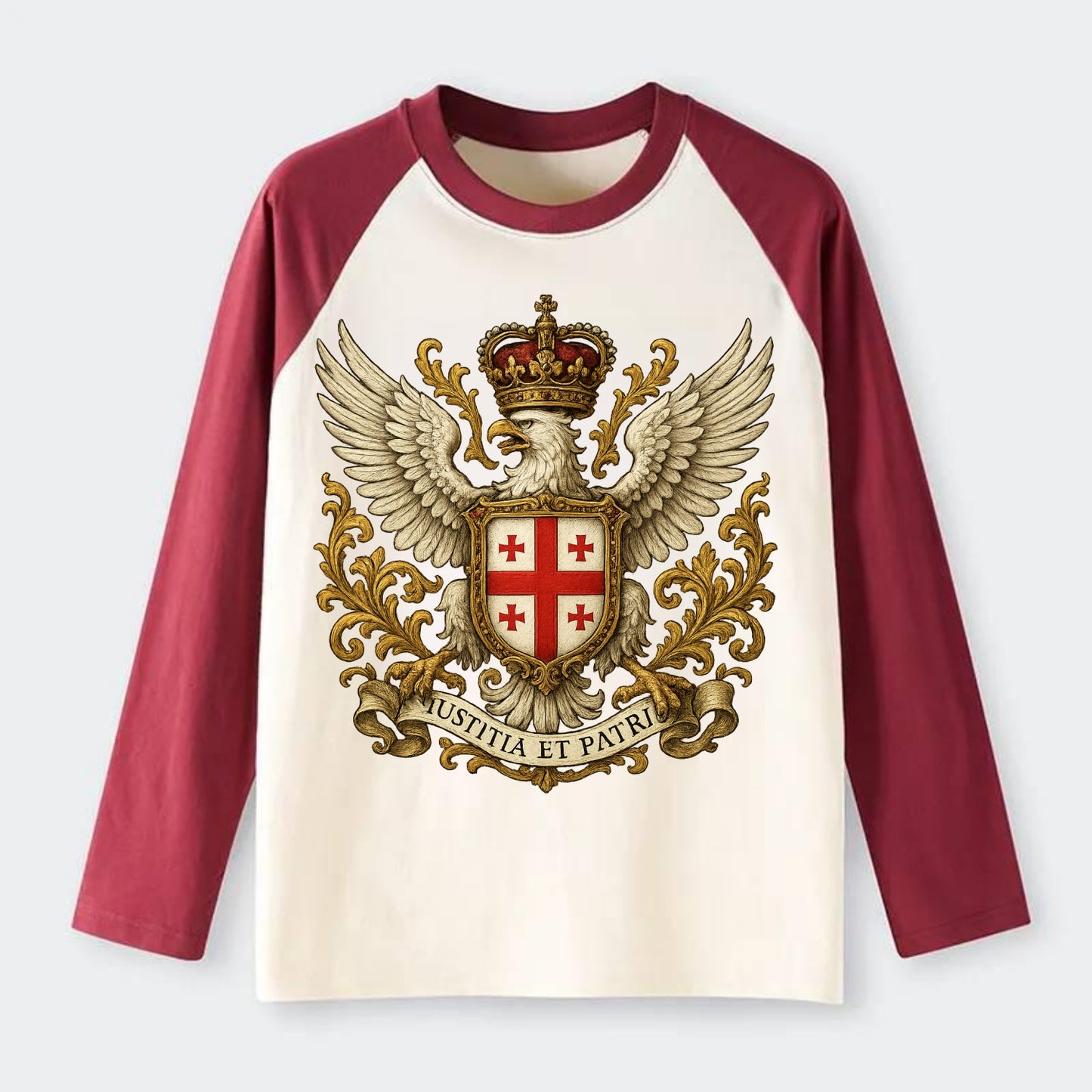 Georgia White Eagle Emblem - Raglan Long Sleeve T-Shirt - Red