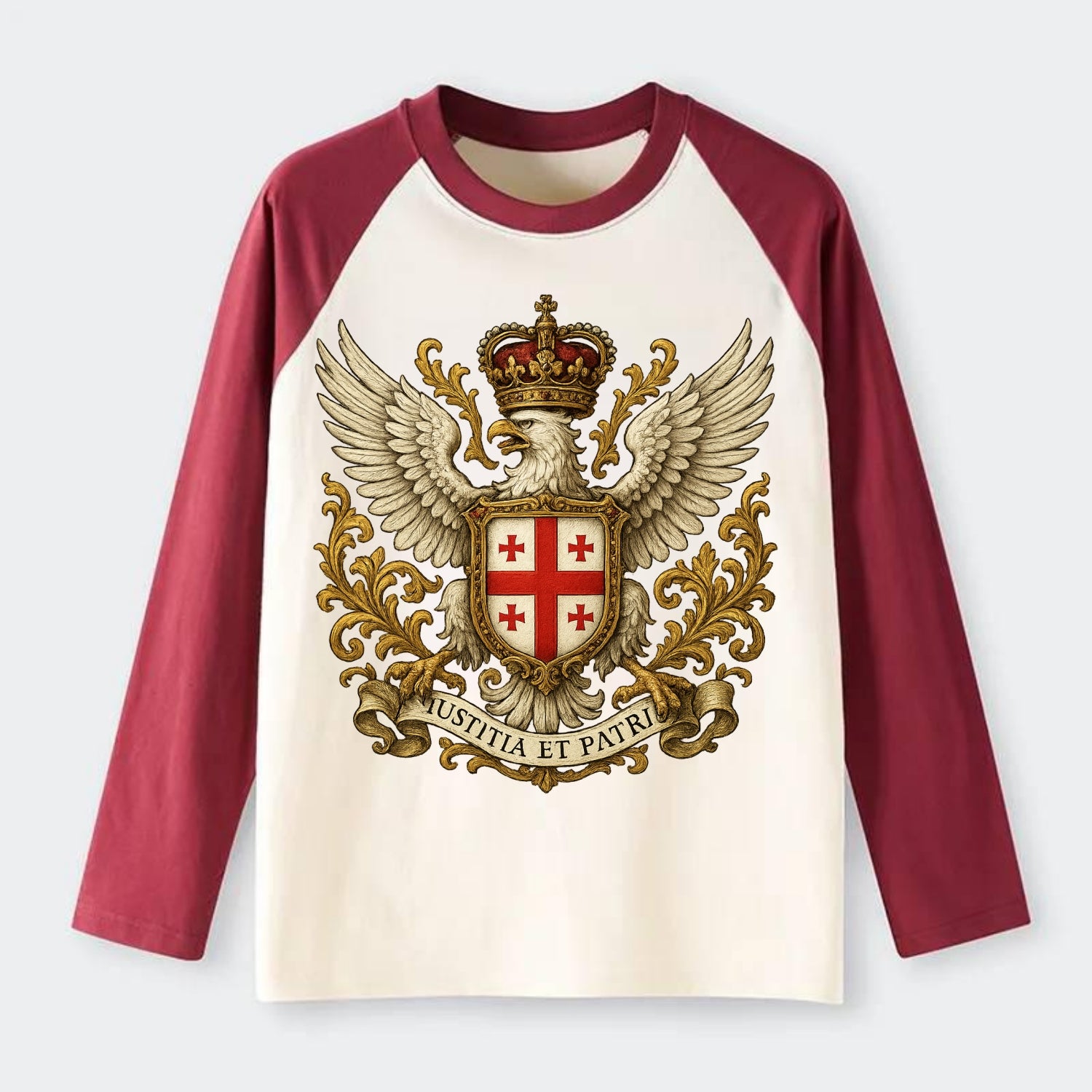 Georgia White Eagle Emblem - Raglan Long Sleeve T-Shirt - Red