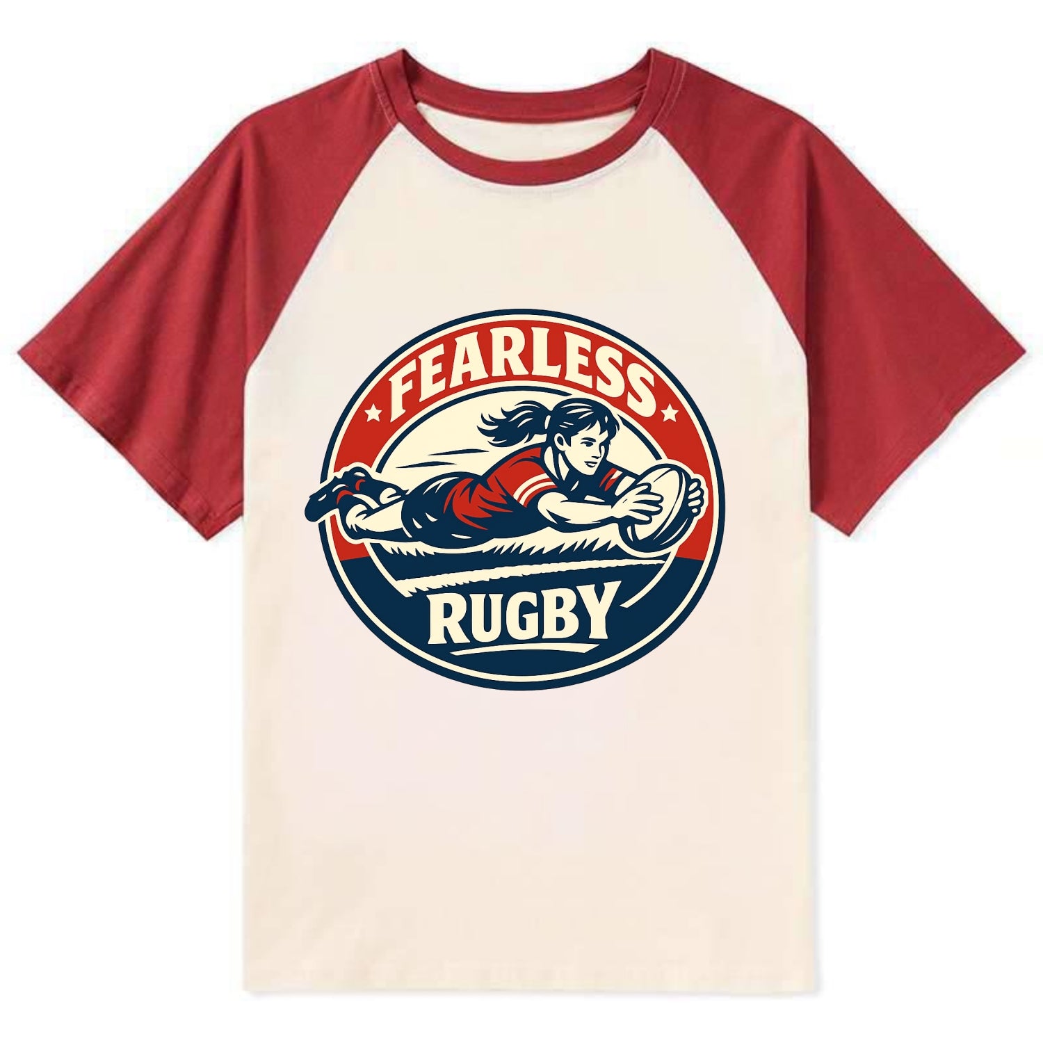 Fearless Try Scorer Emblem - Contrast Raglan T-shirt - Red