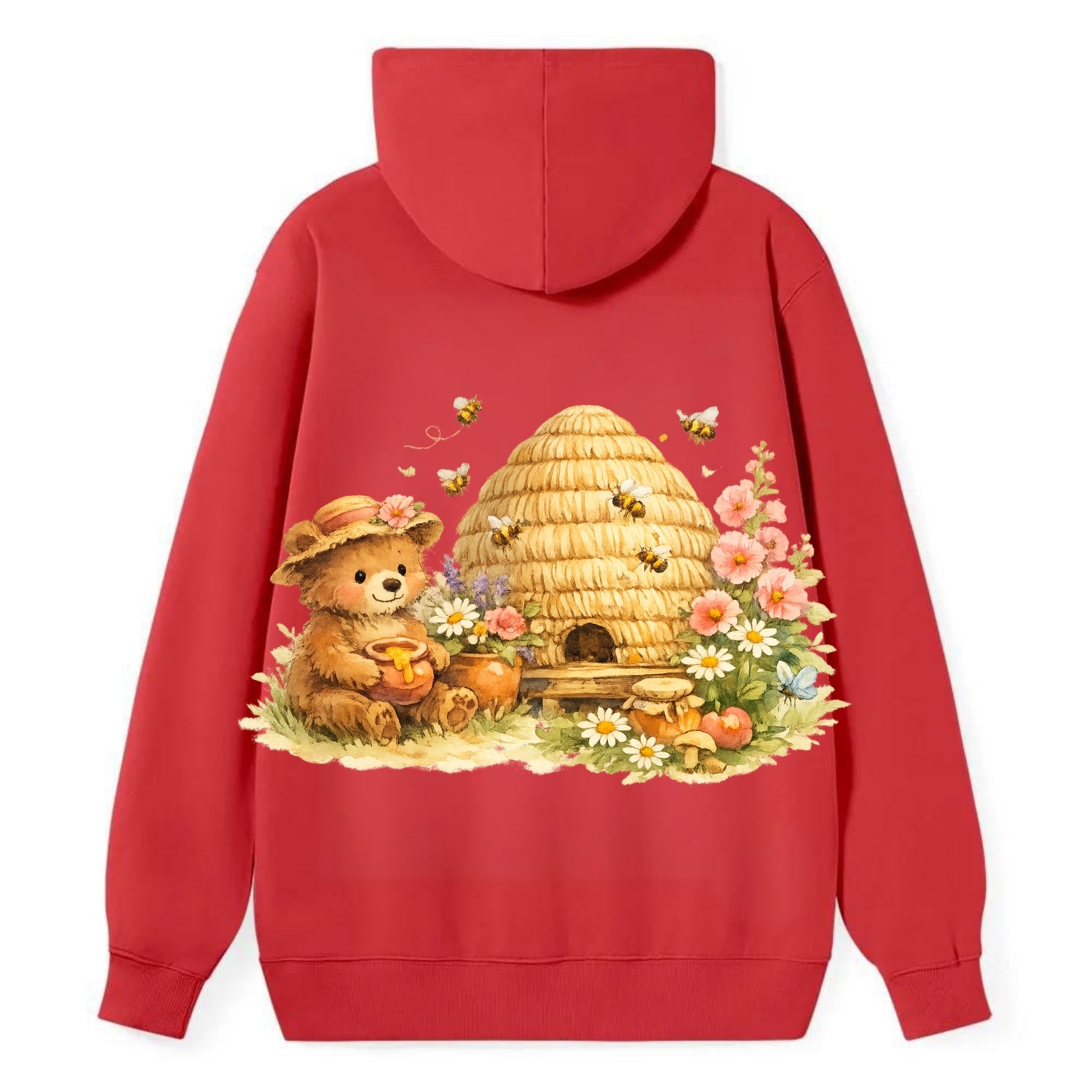 SKEP HIVE | Traditional straw beehive | Cottage garden setting | Buzzing - Classic Pullover Hoodie - Red