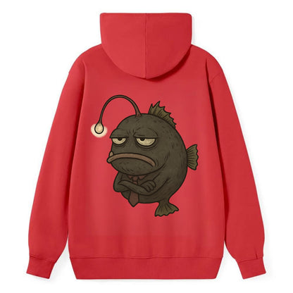 THE ANGLERFISH LURES DISAPPOINTMENT | Dark gray anglerfish with dim light - Classic Pullover Hoodie - Red