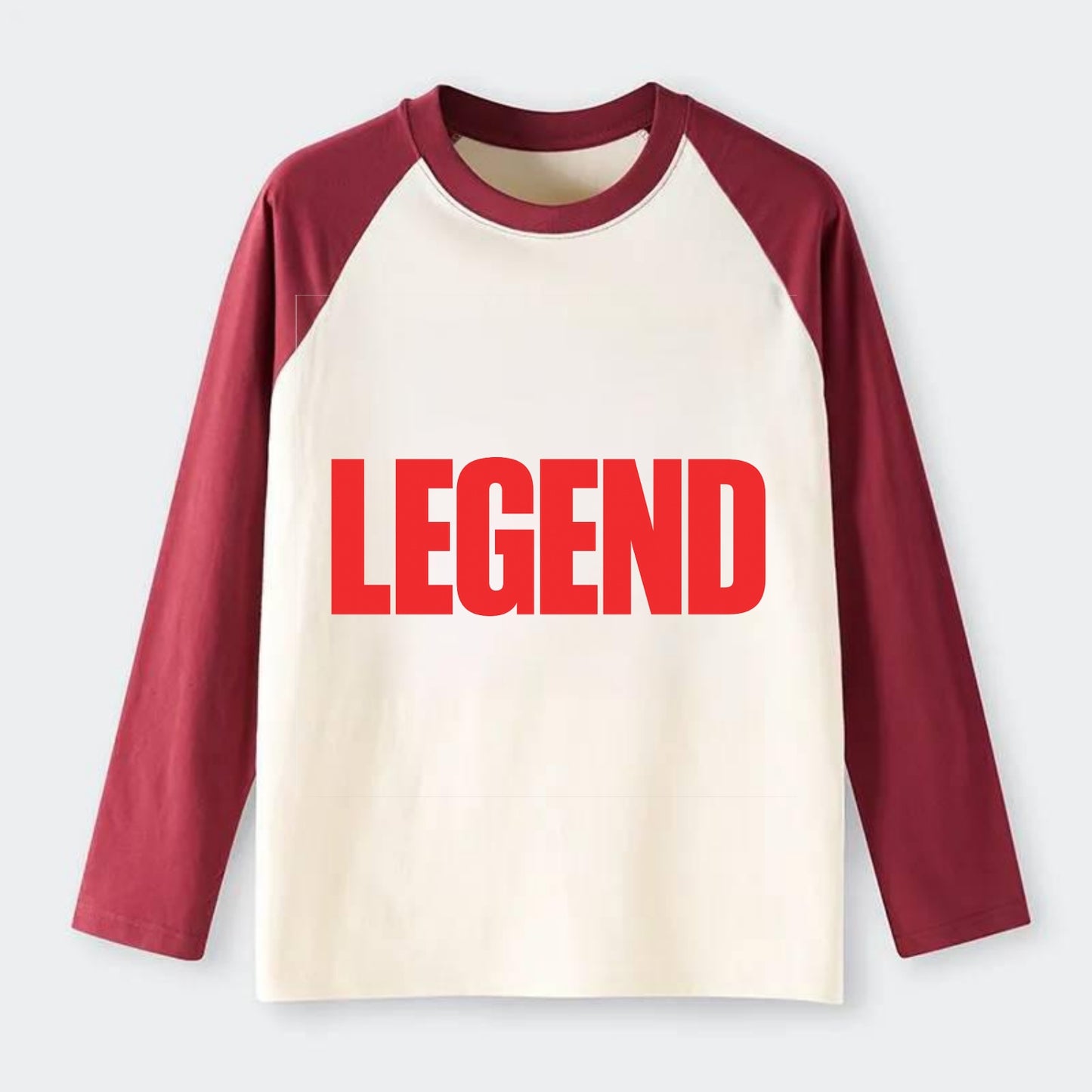 Bold typography design - "LEGEND" - remarkable person, iconic status - Raglan Long Sleeve T-Shirt - Red