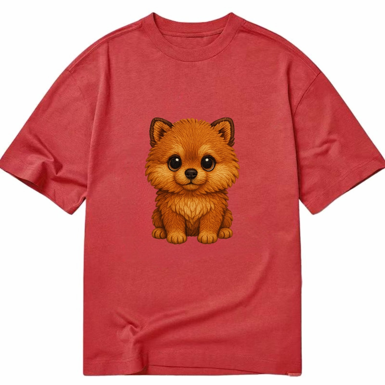 Baby Pomeranian Puppy - fluffy orange ball, fox face, tiny body, bright eyes, - Classic T-shirt - Red
