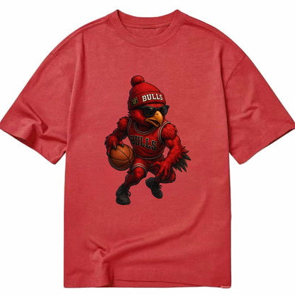 Windy City Hawk wearing Bulls beanie with six rings patch and wayfarer sunglasses - Classic T-shirt - Red
