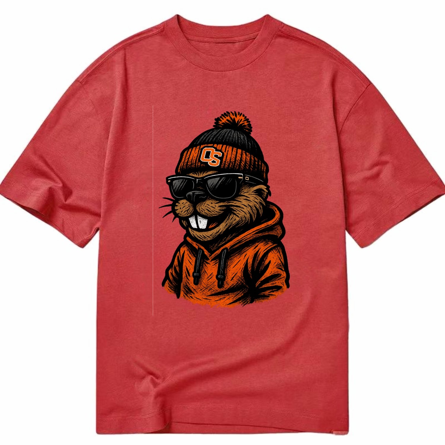 Corvallis Beaver wearing Oregon State beanie with OS patch - Classic T-shirt - Red