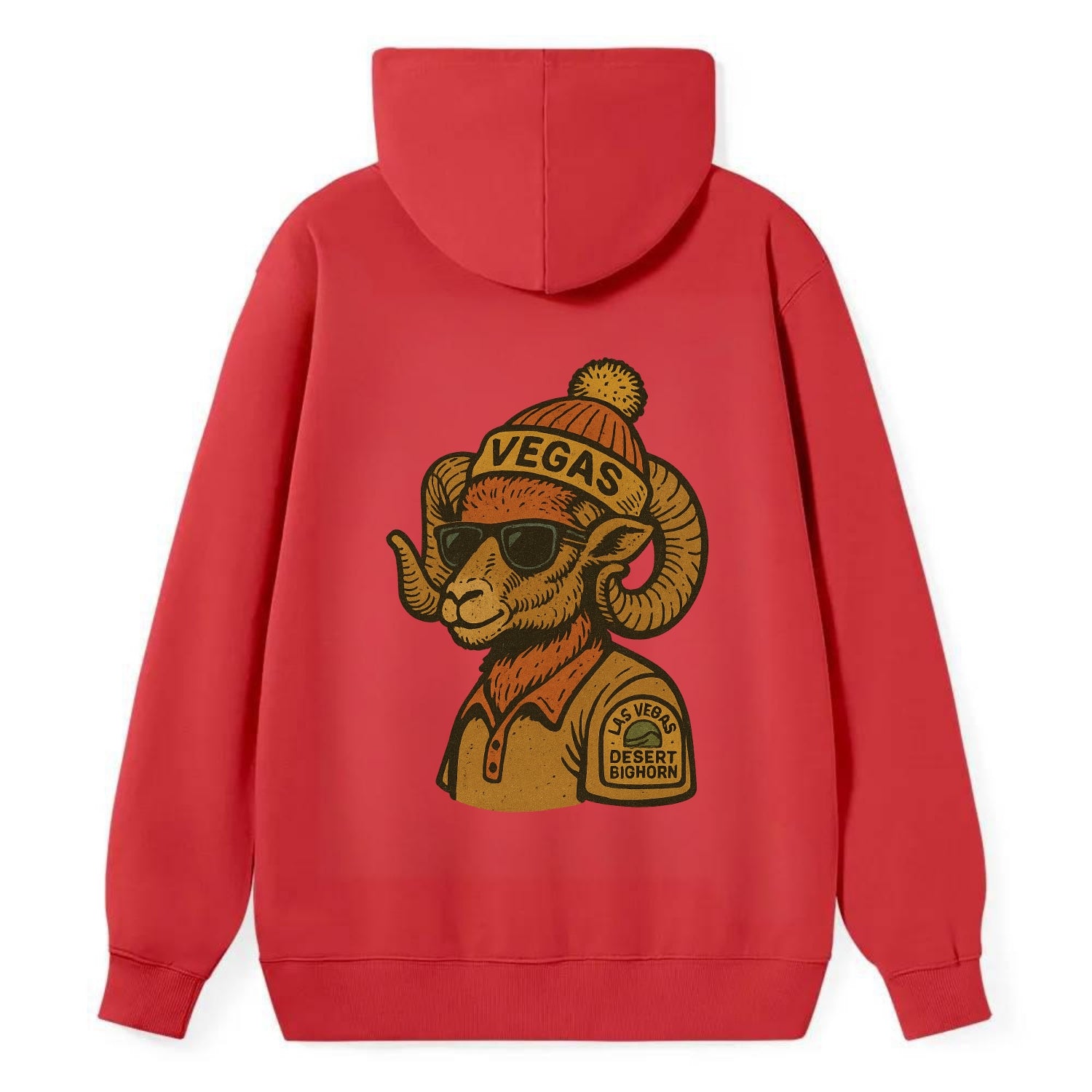 Las Vegas Desert Bighorn wearing Vegas beanie with pom pom and wayfarer - Classic Pullover Hoodie - Red