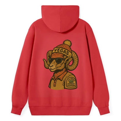 Las Vegas Desert Bighorn wearing Vegas beanie with pom pom and wayfarer - Classic Pullover Hoodie - Red