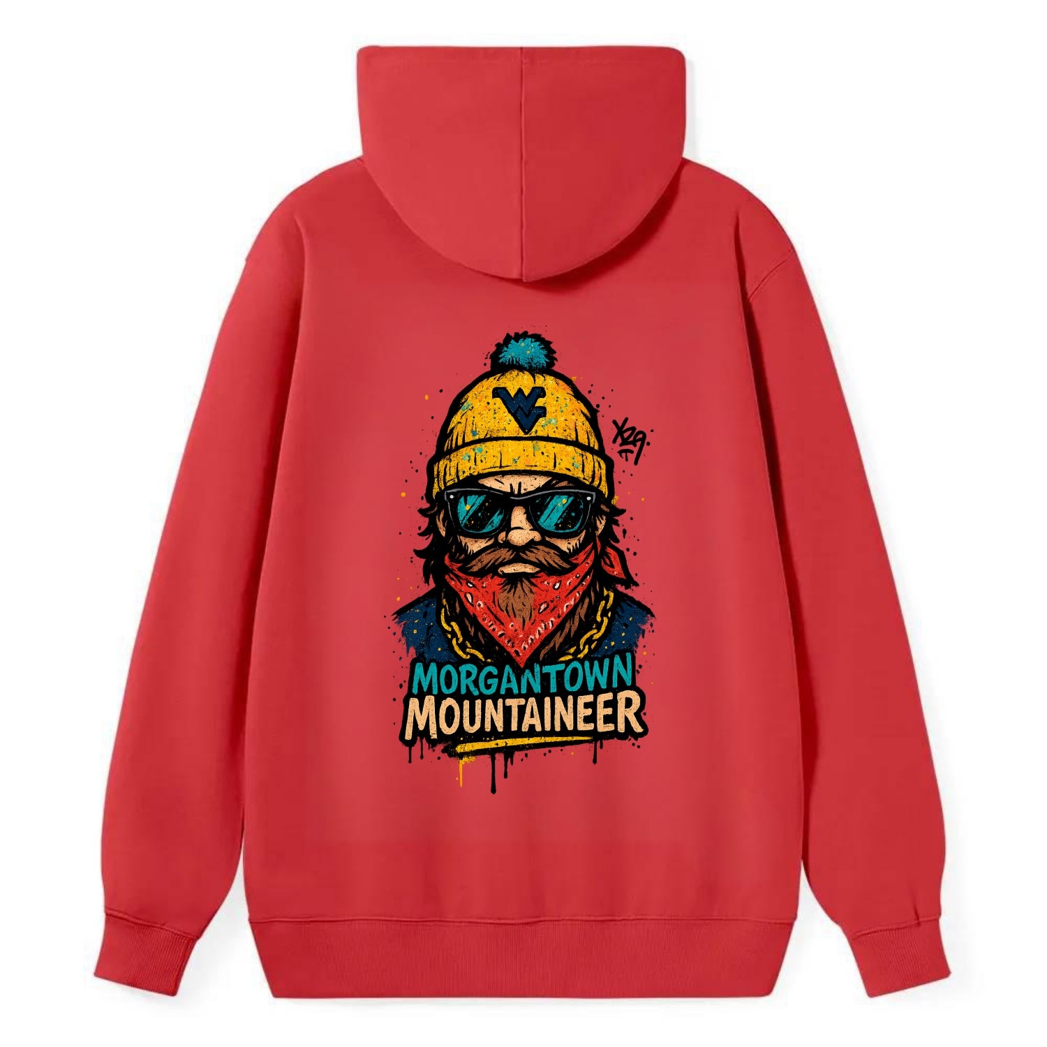 Morgantown Mountaineer wearing West Virginia beanie with WV patch - Classic Pullover Hoodie - Red