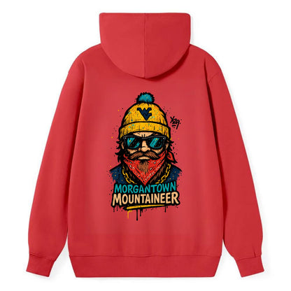 Morgantown Mountaineer wearing West Virginia beanie with WV patch - Classic Pullover Hoodie - Red