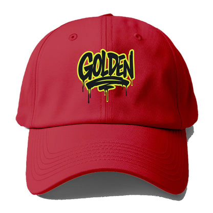 Bold typography design - "GOLDEN" - precious, valuable, excellent - Baseball Cap - Red