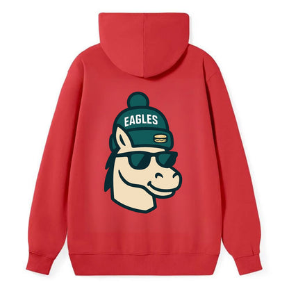 Philadelphia Horse wearing Eagles beanie with cheesesteak patch and - Classic Pullover Hoodie - Red