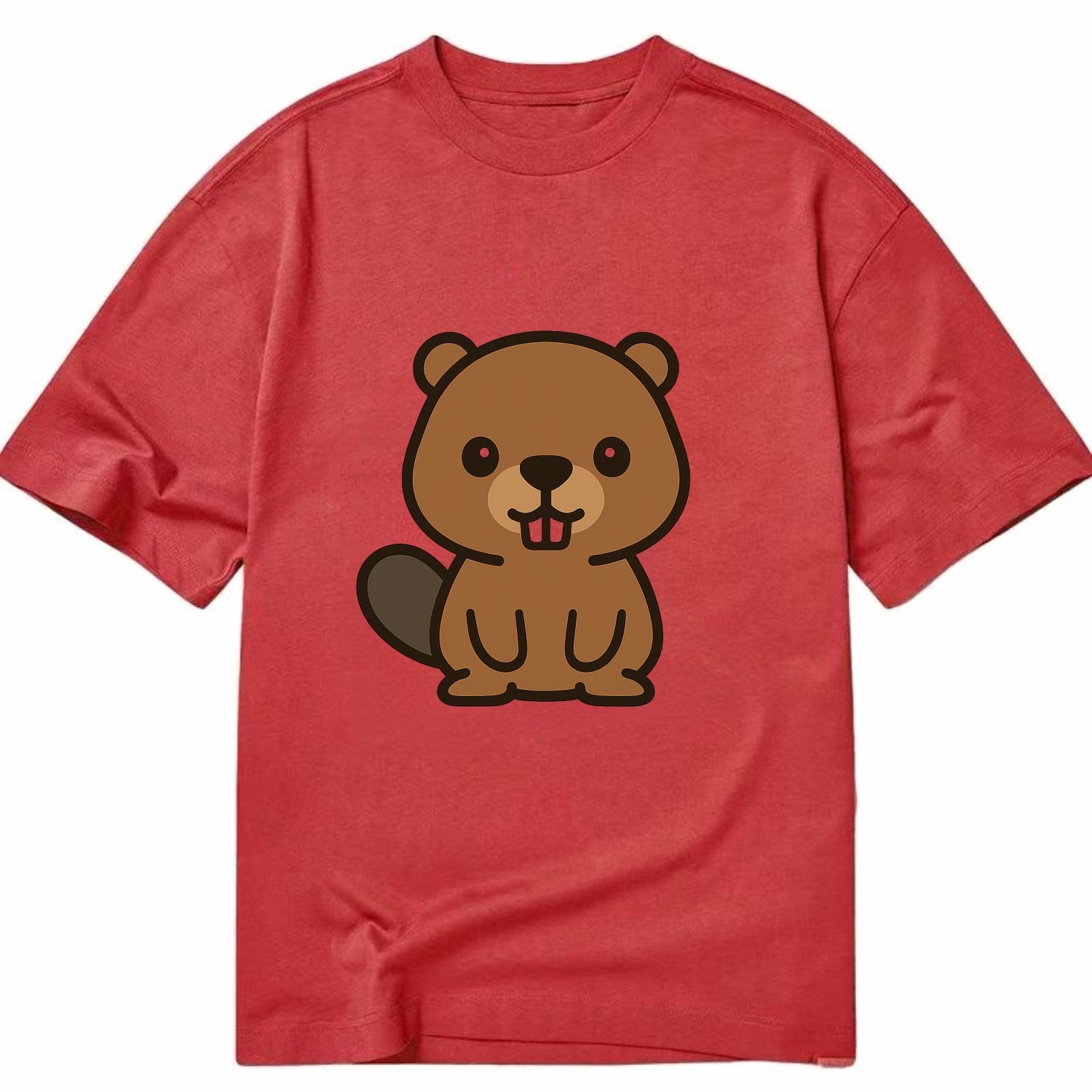 Baby Beaver - brown fur, paddle tail, buck teeth, friendly eyes, front-facing, - Classic T-shirt - Red