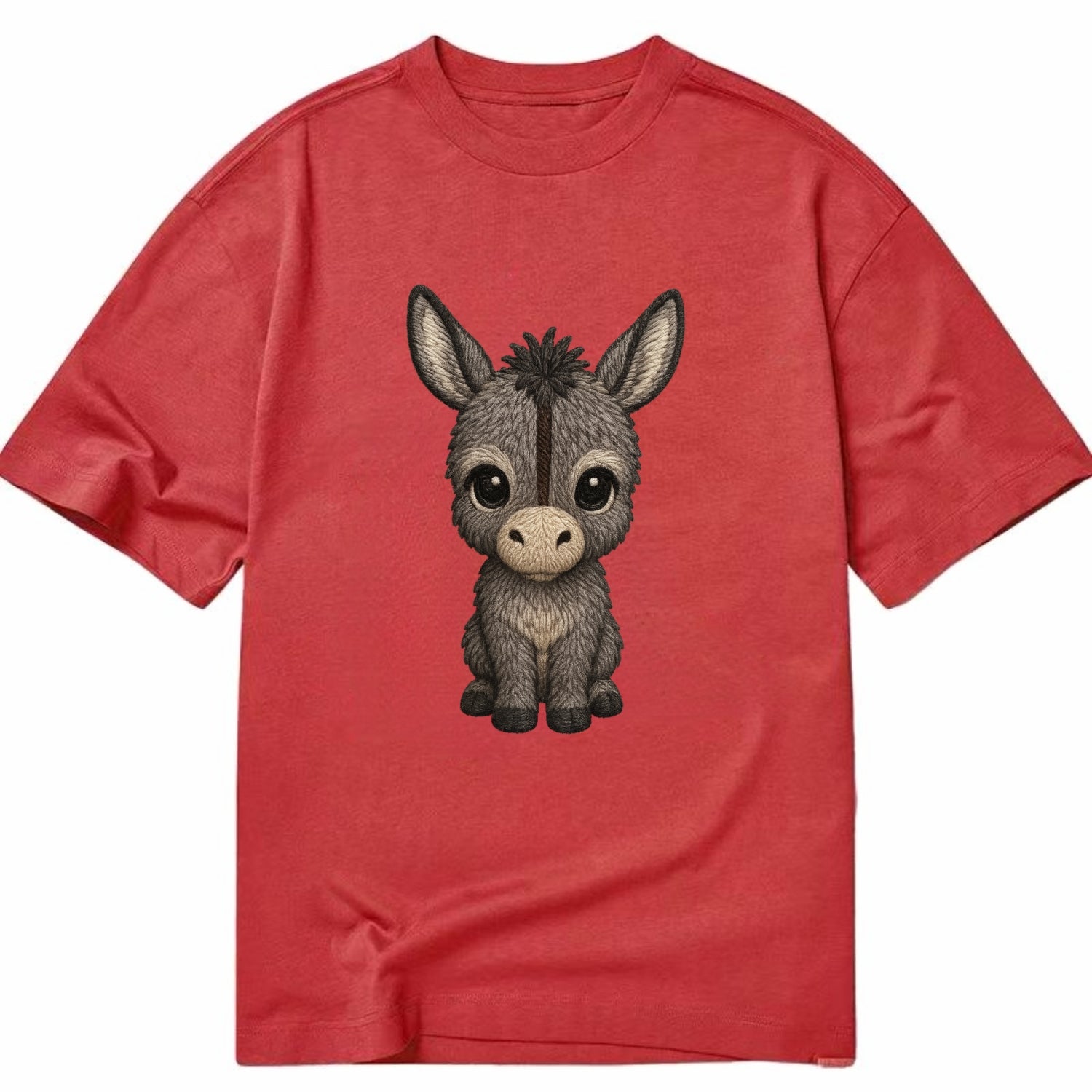 Baby Donkey Foal - gray fluffy, long ears, dark stripe, gentle eyes, - Classic T-shirt - Red