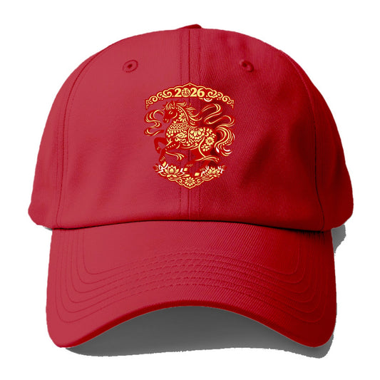 DANCING HORSE | Elegant prancing horse in motion | Graceful curved pose | Floating - Baseball Cap - Red