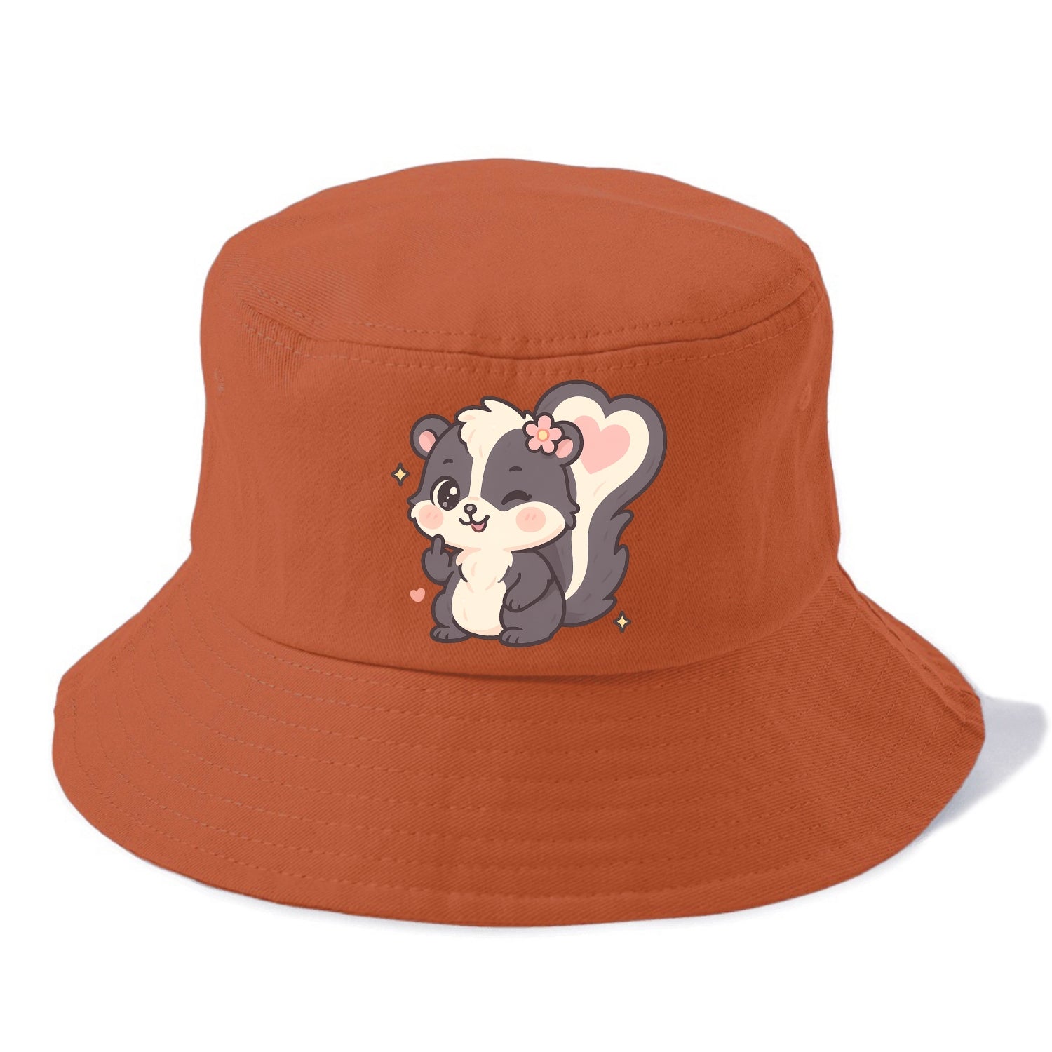 fluffy skunk with heart-shaped tail pattern, one paw up showing sass - Bucket Hat - Red