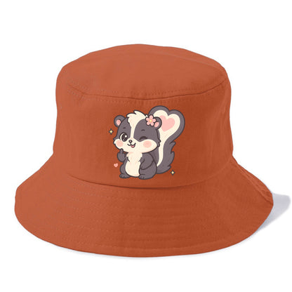 fluffy skunk with heart-shaped tail pattern, one paw up showing sass - Bucket Hat - Red