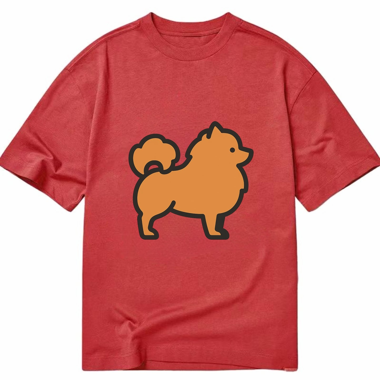 Pomeranian - Orange fluffy flat side profile - Classic T-shirt - Red